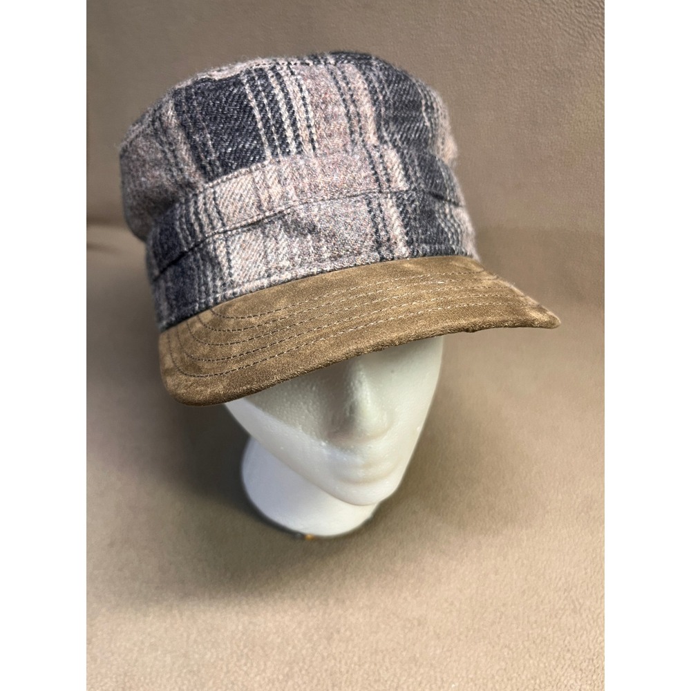 Woolrich Plaid Wool Blend Sherpa Lined Cadet Cap Gray Brown Adjustable One Size